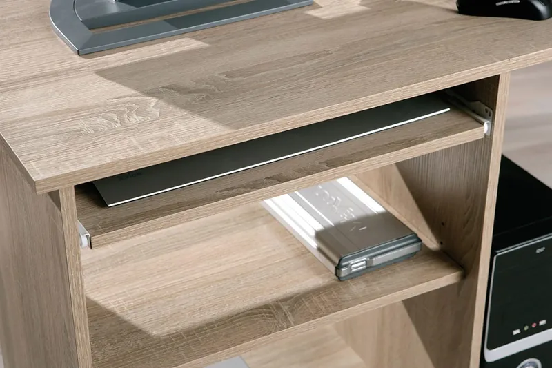 Palatia Databord 80 cm med Oppbevaring Hyller p å Hjul - Lys Eikefarge - Møbler - Bord - Kontorbord - Skrivebord