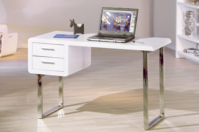 Pallas Skrivebord 120 cm med Oppbevaring 2 Skuffer - Hvit/Krom - Møbler - Bord - Kontorbord - Skrivebord