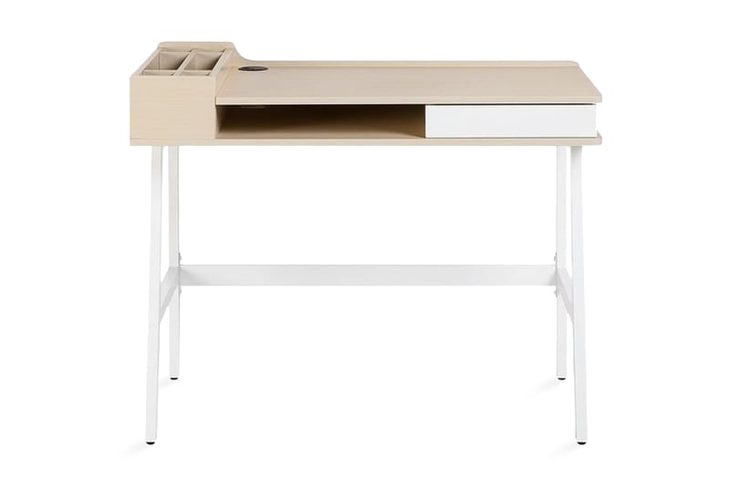 PaRammearibo Skrivebord 100 cm med Oppbevaring - Hvit/Lysebrun - Møbler - Bord - Kontorbord - Skrivebord