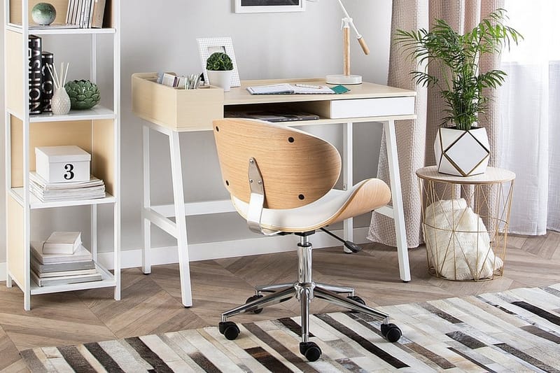 PaRammearibo Skrivebord 100 cm med Oppbevaring - Hvit/Lysebrun - Møbler - Bord - Kontorbord - Skrivebord