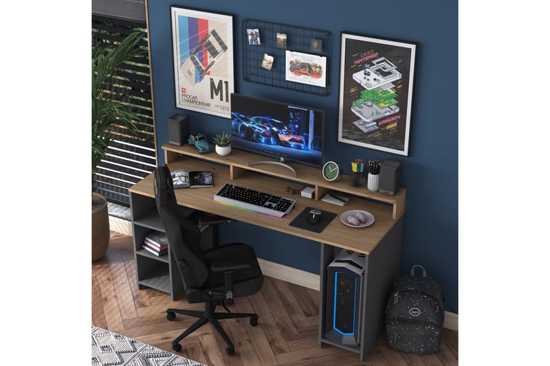 Parsant Skrivebord 160 cm - Valnøtt/Antrasitt - Møbler - Bord - Kontorbord - Skrivebord