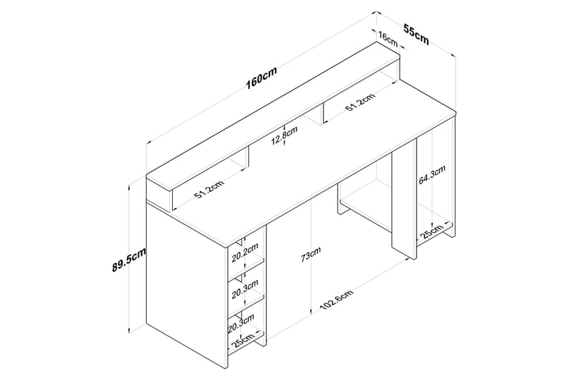 Parsant Skrivebord 160 cm - Valnøtt/Antrasitt - Skrivebord