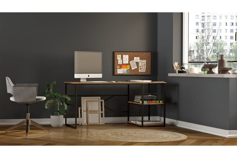 Parythe Skrivebord 160x75x160 cm med oppbevaring - Grønn - Skrivebord