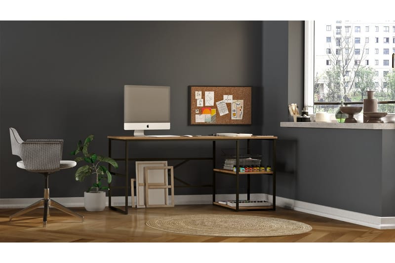Parythe Skrivebord 160x75x160 cm med oppbevaring - Grønn - Møbler - Bord - Kontorbord - Skrivebord