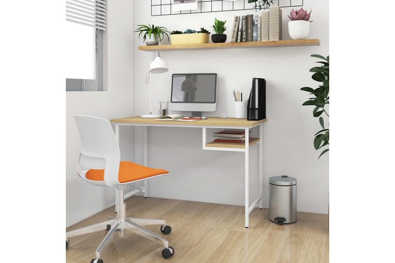 PC-bord hvit og lys eik 105x55x72 cm MDF og metall - Brun - Skrivebord