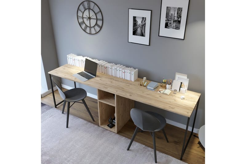 Pellafol Skrivebord 140 cm med Oppbevaringshyller - Natur/Svart - Møbler - Bord - Kontorbord - Skrivebord