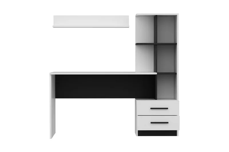 Puijas Skrivebord 120 cm med Oppbevaring Skuff+Hyller+Vegghy - Hvit/Svart - Møbler - Bord - Kontorbord - Skrivebord