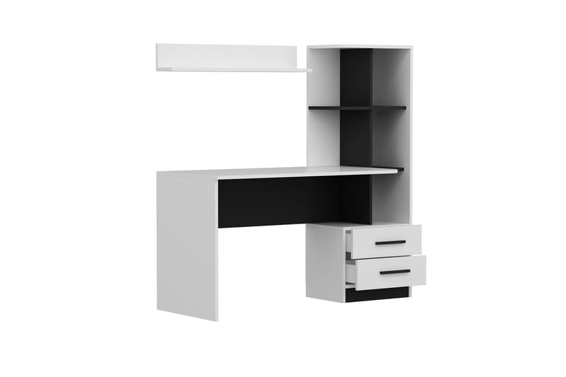 Puijas Skrivebord 120 cm med Oppbevaring Skuff+Hyller+Vegghy - Hvit/Svart - Møbler - Bord - Kontorbord - Skrivebord