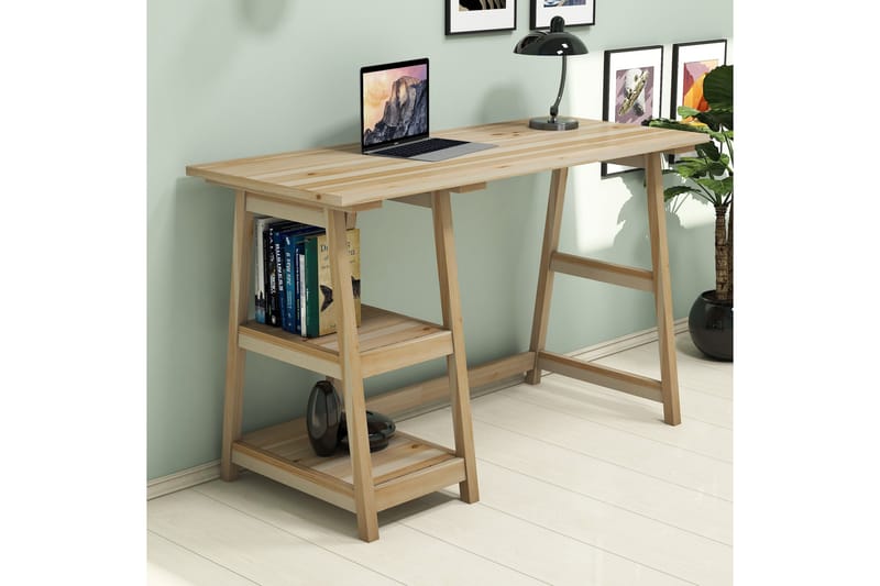 Puqa Design Skrivebord 120 cm med Oppbevaring 2 Hyller - Lyse Tre - Møbler - Bord - Kontorbord - Skrivebord