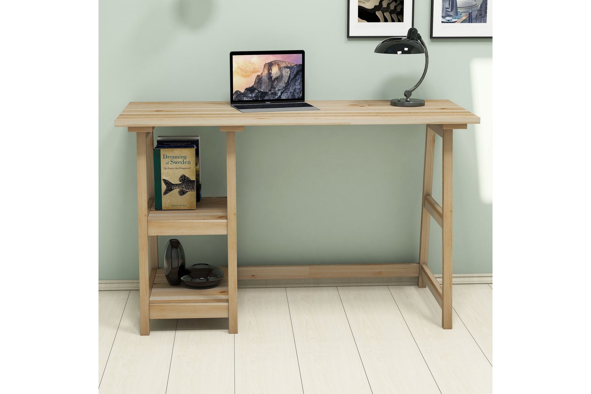Puqa Design Skrivebord 120 cm med Oppbevaring 2 Hyller - Lyse Tre - Møbler - Bord - Kontorbord - Skrivebord