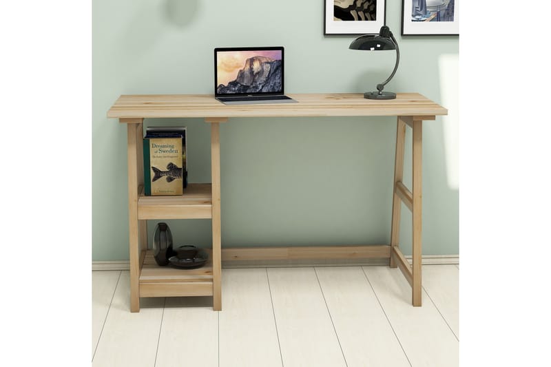 Puqa Design Skrivebord 120 cm med Oppbevaring 2 Hyller - Lyse Tre - Møbler - Bord - Kontorbord - Skrivebord