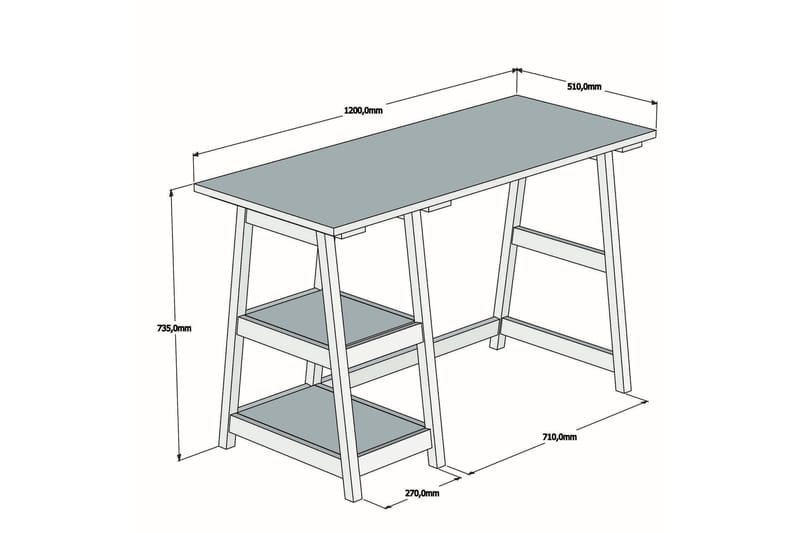 Puqa Design Skrivebord 120 cm med Oppbevaring 2 Hyller - Lyse Tre - Møbler - Bord - Kontorbord - Skrivebord
