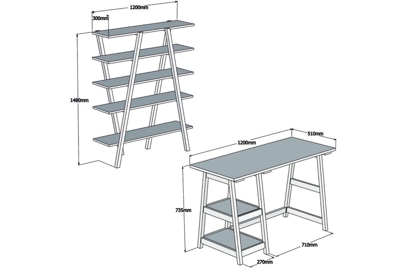 Puqa Design Skrivebord 120 cm med Oppbevaring Hyller - Mørkebrun - Skrivebord