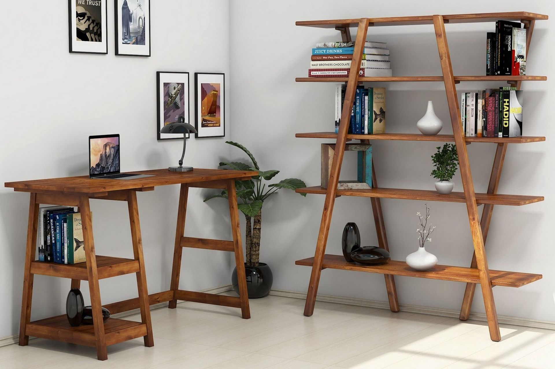 Puqa Design Skrivebord 120 cm med Oppbevaring Hyller - Mørkebrun - Møbler - Bord - Kontorbord - Skrivebord