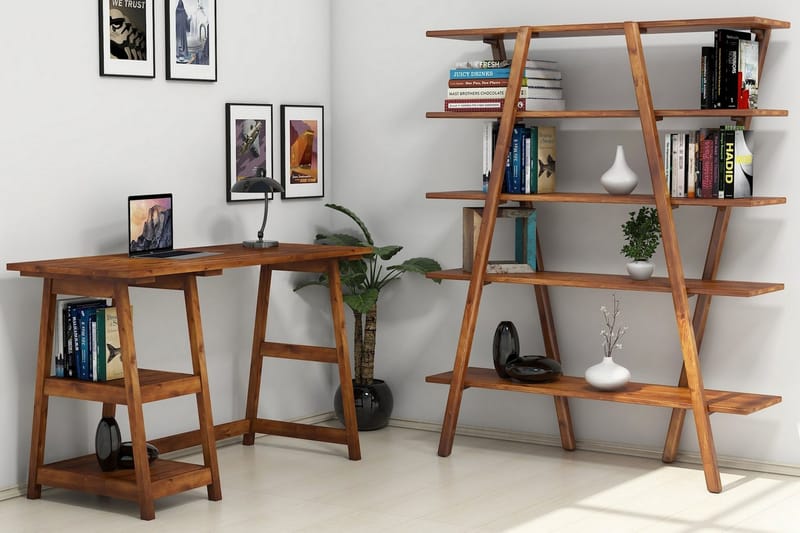 Puqa Design Skrivebord 120 cm med Oppbevaring Hyller - Mørkebrun - Møbler - Bord - Kontorbord - Skrivebord