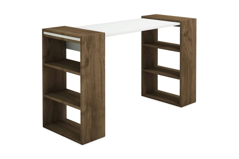 Puqa Design Skrivebord 124 cm med Oppbevaring Hyller - Valnøttsbrun/Hvit - Møbler - Bord - Kontorbord - Skrivebord