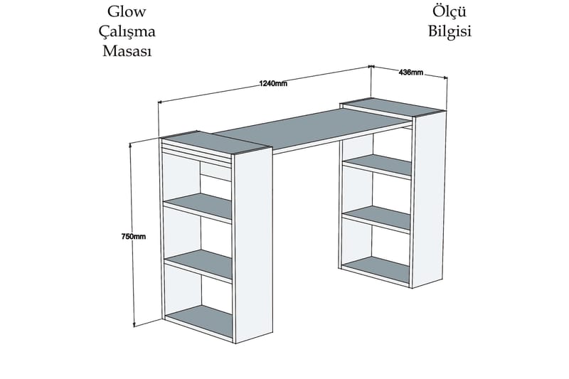 Puqa Design Skrivebord 124 cm med Oppbevaring Hyller - Valnøttsbrun/Hvit - Møbler - Bord - Kontorbord - Skrivebord