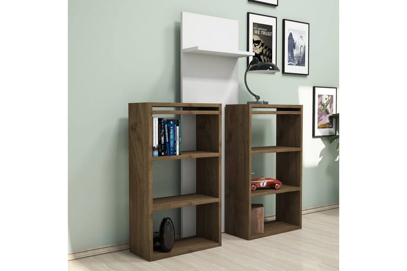 Puqa Design Skrivebord 124 cm med Oppbevaring Hyller - Valnøttsbrun/Hvit - Møbler - Bord - Kontorbord - Skrivebord