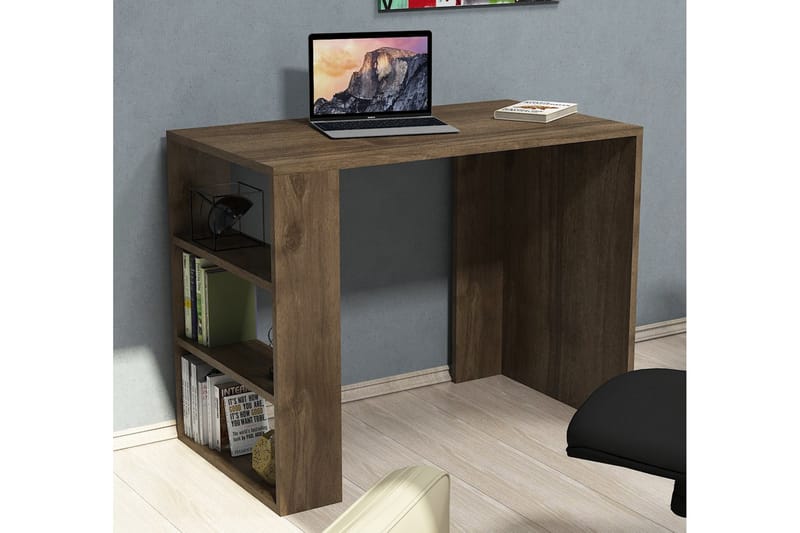 Puqa Design Skrivebord 90 cm med Oppbevaringshyller - Valnøttsbrun - Skrivebord