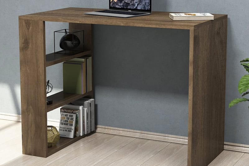 Puqa Design Skrivebord 90 cm med Oppbevaringshyller - Valnøttsbrun - Skrivebord