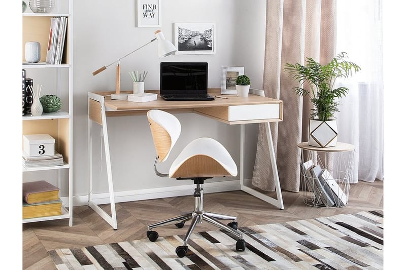 Quickborn Skrivebord 120 cm med Oppbevaringsskuff - Hvit/Lysebrun - Møbler - Bord - Kontorbord - Skrivebord