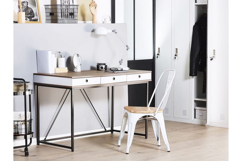 Quivoz Skrivebord 120 cm med Oppbevaring 3 Skuffer - Lysebrun/Hvit/Svart - Møbler - Bord - Kontorbord - Skrivebord