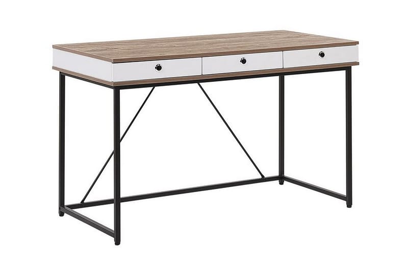 Quivoz Skrivebord 120 cm med Oppbevaring 3 Skuffer - Lysebrun/Hvit/Svart - Møbler - Bord - Kontorbord - Skrivebord