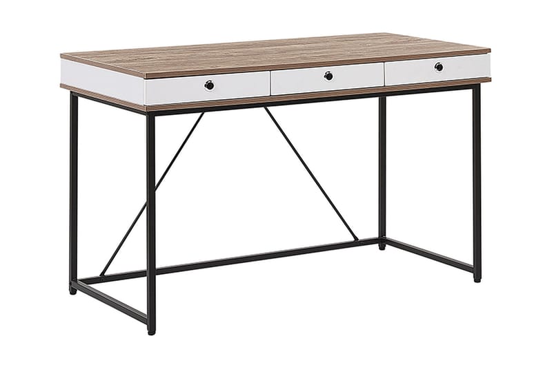 Quivoz Skrivebord 120 cm med Oppbevaring 3 Skuffer - Lysebrun/Hvit/Svart - Møbler - Bord - Kontorbord - Skrivebord