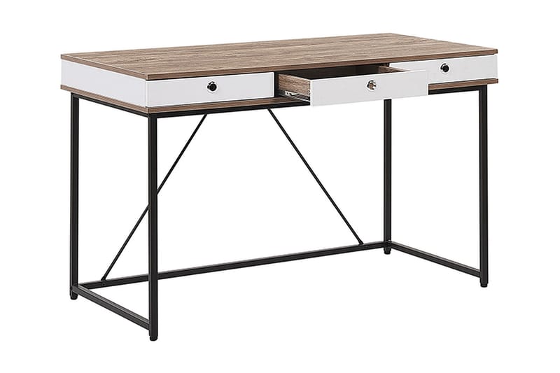 Quivoz Skrivebord 120 cm med Oppbevaring 3 Skuffer - Lysebrun/Hvit/Svart - Møbler - Bord - Kontorbord - Skrivebord