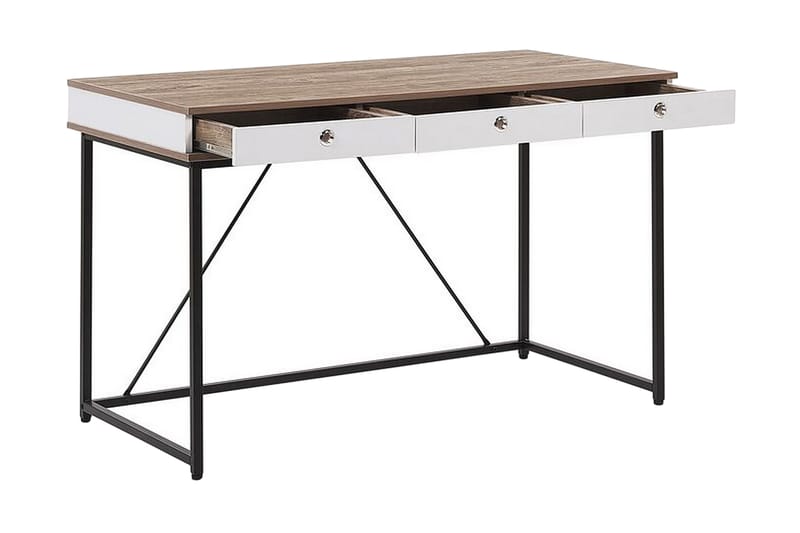 Quivoz Skrivebord 120 cm med Oppbevaring 3 Skuffer - Lysebrun/Hvit/Svart - Møbler - Bord - Kontorbord - Skrivebord