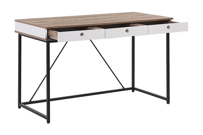 Quivoz Skrivebord 120 cm med Oppbevaring 3 Skuffer - Lysebrun/Hvit/Svart - Møbler - Bord - Kontorbord - Skrivebord