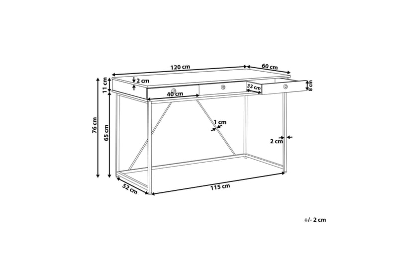 Quivoz Skrivebord 120 cm med Oppbevaring 3 Skuffer - Lysebrun/Hvit/Svart - Møbler - Bord - Kontorbord - Skrivebord