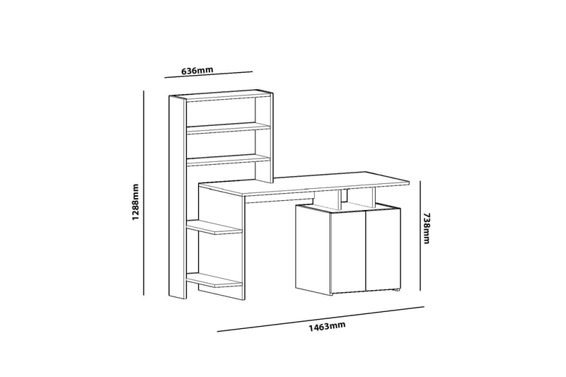 Raymer Skrivebord 146 cm med Oppbevaring Hyller + Skap - Valnøttsbrun/Hvit - Skrivebord