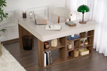 Regar Skrivebord 130x72x120 cm - Cashmere og Walnut - Møbler - Bord - Kontorbord - Skrivebord - Hjørneskrivebord