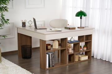 Regar Skrivebord 130x72x120 cm - Cashmere og Walnut - Møbler - Bord - Kontorbord - Skrivebord - Hjørneskrivebord