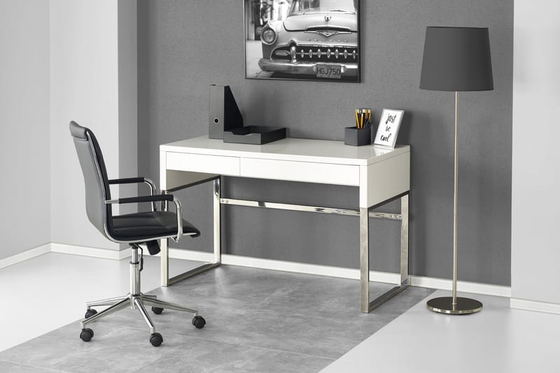 Rosaura Skrivebord 120 cm med Oppbevaringsskuffer - Hvit/Krom - Skrivebord