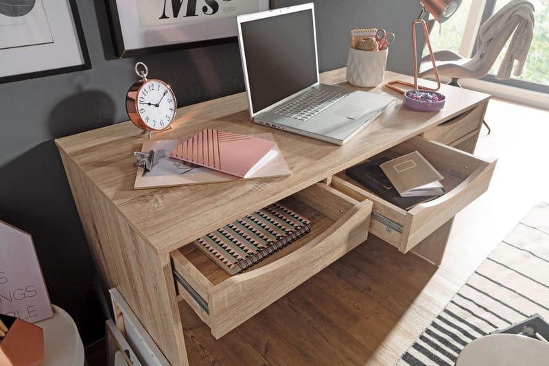 Ryea Skrivebord 120 cm med Oppbevaring 3 Skuffer - Natur - Møbler - Bord - Kontorbord - Skrivebord