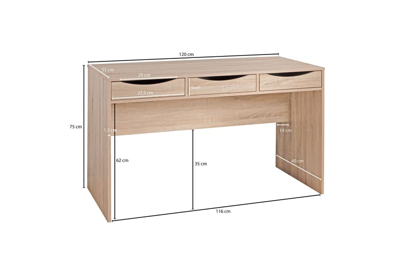 Ryea Skrivebord 120 cm med Oppbevaring 3 Skuffer - Natur - Møbler - Bord - Kontorbord - Skrivebord