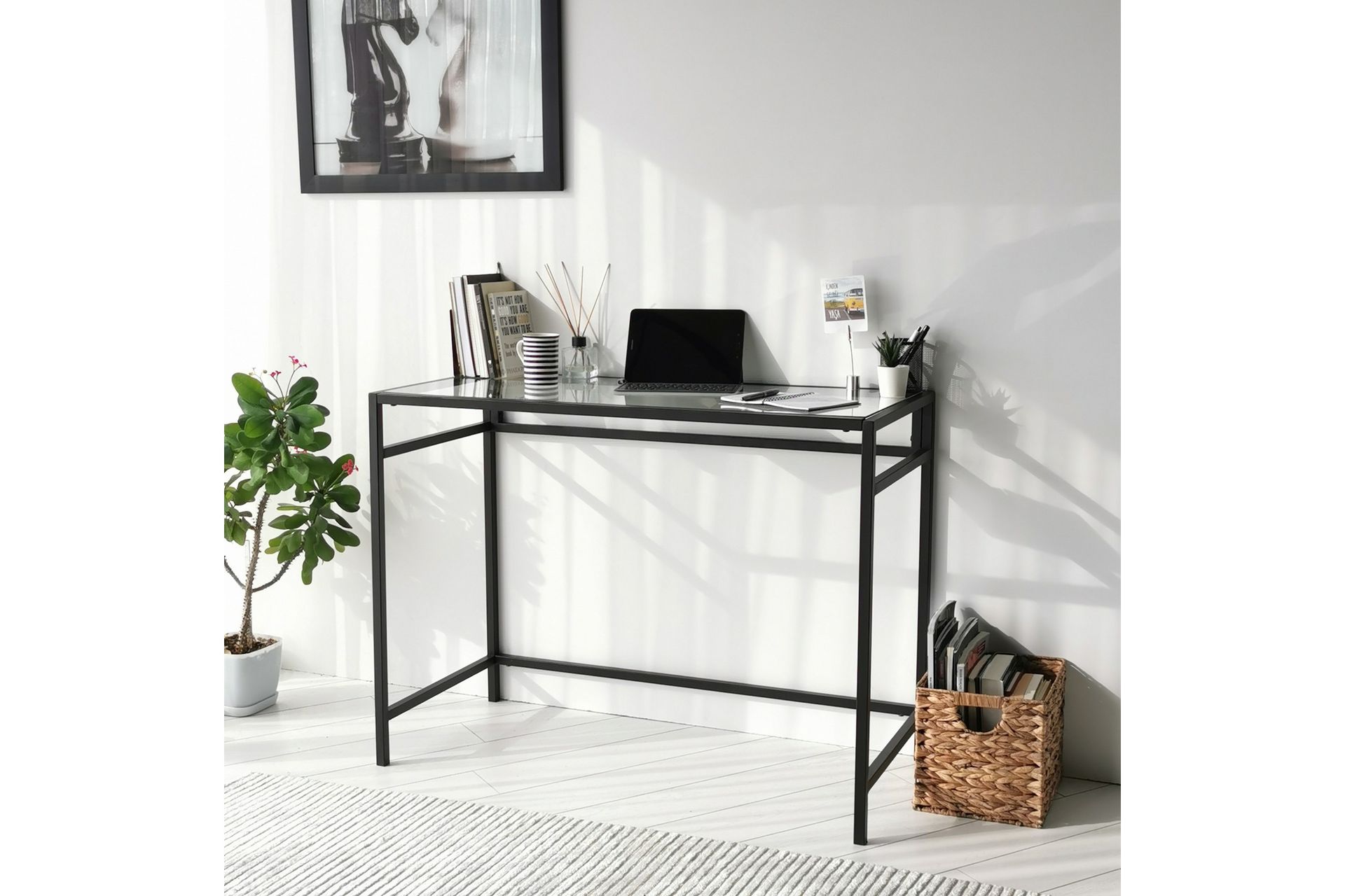 Sabani Skrivebord 100 cm - Glass/Svart - Møbler - Bord - Kontorbord - Skrivebord