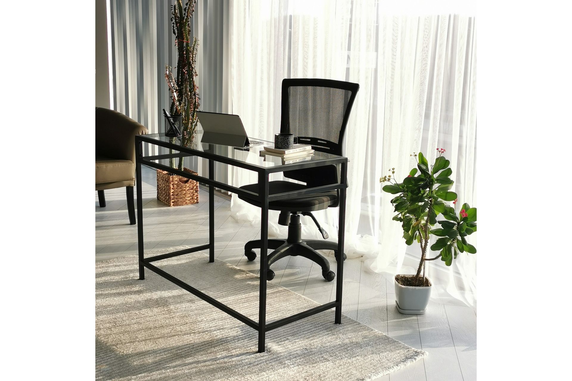 Sabani Skrivebord 100 cm - Glass/Svart - Møbler - Bord - Kontorbord - Skrivebord