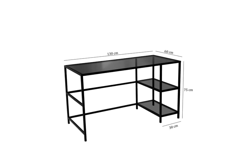 Sabani Skrivebord 130 cm med Oppbevaring 2 Hyller - Glass/Røykfarget/Svart - Skrivebord