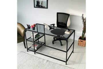 Sabani Skrivebord 130 cm med Oppbevaring 2 Hyller - Glass/Røykfarget/Svart - Møbler - Bord - Kontorbord - Skrivebord