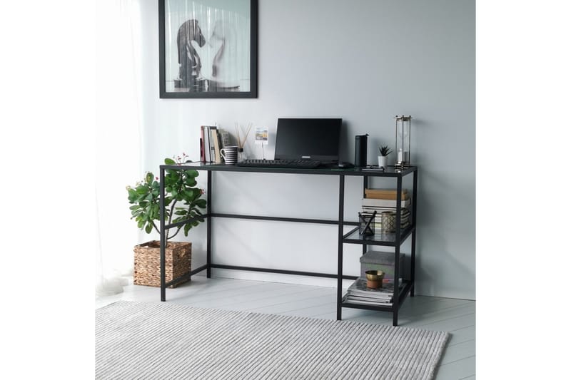 Sabani Skrivebord 130 cm med Oppbevaring 2 Hyller - Glass/Røykfarget/Svart - Møbler - Bord - Kontorbord - Skrivebord