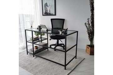 Sabani Skrivebord 130 cm med Oppbevaring 2 Hyller - Glass/Røykfarget/Svart - Møbler - Bord - Kontorbord - Skrivebord