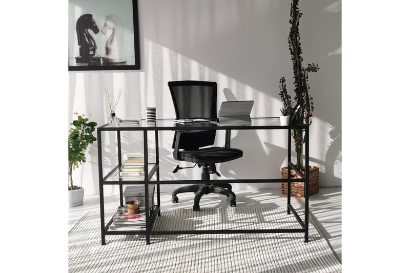 Sabani Skrivebord 130 cm med Oppbevaring 2 Hyller - Glass/Svart - Møbler - Bord - Kontorbord - Skrivebord