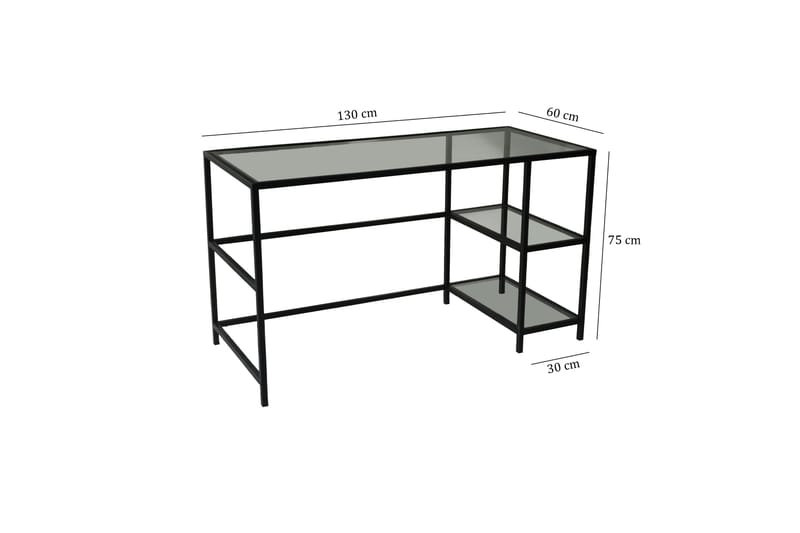 Sabani Skrivebord 130 cm med Oppbevaring 2 Hyller - Glass/Svart - Skrivebord