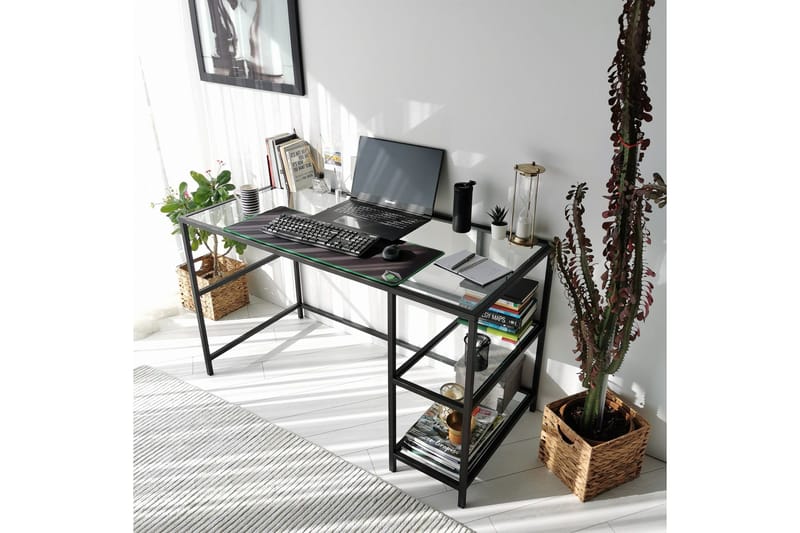 Sabani Skrivebord 130 cm med Oppbevaring 2 Hyller - Glass/Svart - Møbler - Bord - Kontorbord - Skrivebord