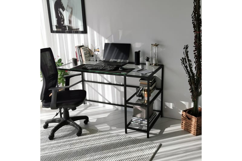 Sabani Skrivebord 130 cm med Oppbevaring 2 Hyller - Glass/Svart - Møbler - Bord - Kontorbord - Skrivebord