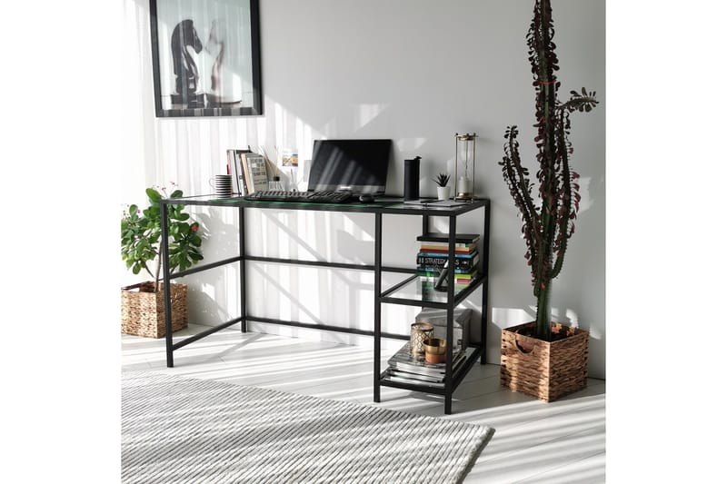 Sabani Skrivebord 130 cm med Oppbevaring 2 Hyller - Glass/Svart - Møbler - Bord - Kontorbord - Skrivebord