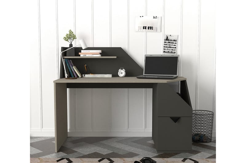 Samtens Skrivebord 140 cm med Oppbevaring Hyller + Skap - Antrasitt - Skrivebord